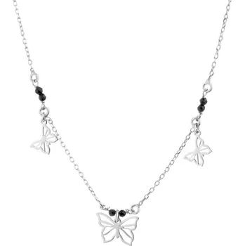 Náhrdelník Stříbrný náhrdelník s broušeným sklem - motýli - AP535-6573