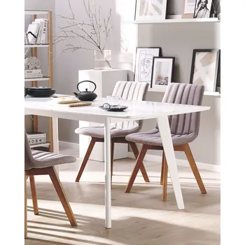 Jídelní židle Sada 2 jídelních židlí šedých taupe polyesterové látkové tmavé dřevěné nohy vertikální prošívání retro styl Beliani