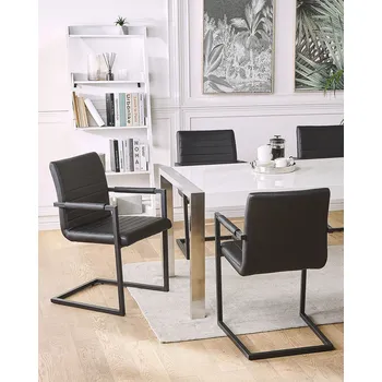 Jídelní židle Sada 2 konzolových židlí černá umělá kůže čalouněné moderní retro židle jídelna konferenční místnost Beliani