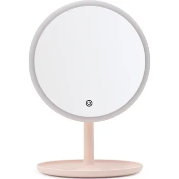 Kosmetické zrcátko Bezdoteku LED kosmetické makeup zrcátko kulaté velké růžové