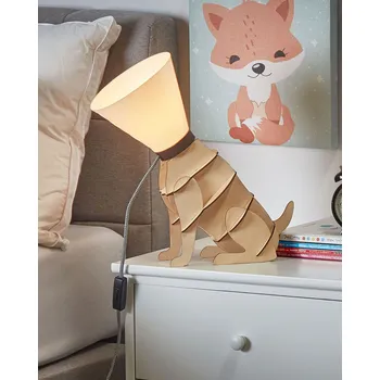 Osvětlení Stolní lampa bílý vzhled dřeva 38 cm stínidlo trychtýř tvar lampa základna tvar psa kabel s vypínačem moderní design Beliani