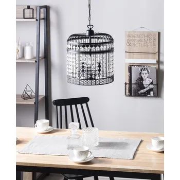 Závěsná lampa z černého železa 3-plamen s krystaly z akrylového skla a mřížkovým vodopádem vypadají jako glamour styl Beliani