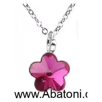 Náhrdelník Swarovski Elements Flower - Stříbrný náhrdelník (přívěsek + řetízek) růžová kytička, květinka 54032.3 Fuchsia (růžová tmavá, fuchsiová)