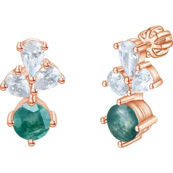 Náušnice Olivie Stříbrné náušnice MECHOVÝ ACHÁT ROSE 8922 Ag 925; ≤2,4 g.