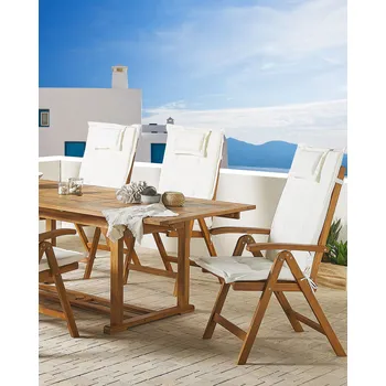 Sada 6 zahradních židlí z akátového dřeva venkovní polštářky bílé rustikální Beliani