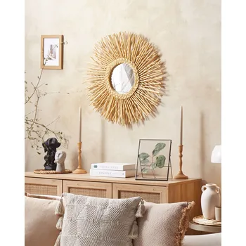 Zrcadlo Nástěnné zrcadlo přírodní ratanový rám kulaté ø 60 cm moderní design ve tvaru slunce nástěnná dekorace Beliani