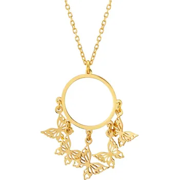 Náhrdelník Pozlacený stříbrný náhrdelník - motýli, kroužek - AP532-2627