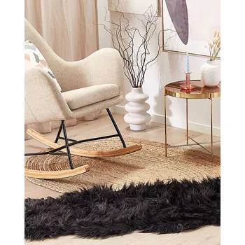 Koberec Koberec z umělé ovčí kůže černý akrylový 180 x 60 cm glamour nadýchaný ložnice obývák Beliani