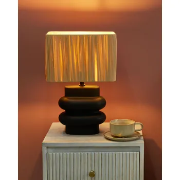 Osvětlení Stolní lampa černá keramická základna papírové stínidlo interiérové osvětlení minimalistický design Beliani