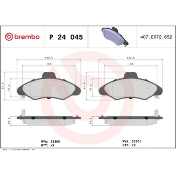 Brzdová destička Sada brzdových destiček, kotoučová brzda BREMBO P 24 045