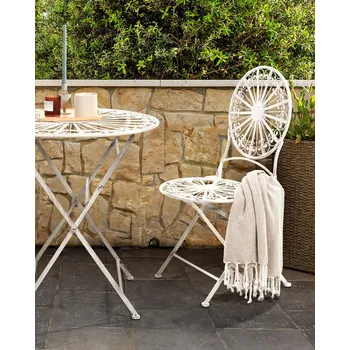 Sada 2 zahradních bistro židlí bílé kovová skládací venkovní dekorativní UV odolnost vůči rzi francouzský retro styl Beliani