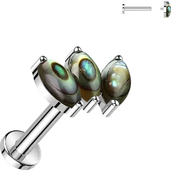 Piercing Atreya Titanová labreta s vnitřním závitem a přírodním kamenem Eleni Barva: Abalone/perlová, Velikost: 1,2 mm, Délka / Průměr: 8 mm