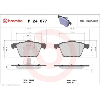 Brzdová destička Sada brzdových destiček, kotoučová brzda BREMBO P 24 077