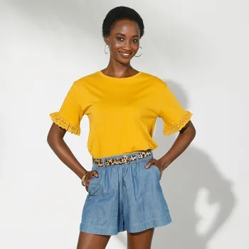 Tričko s anglickou výšivkou medová 34/36