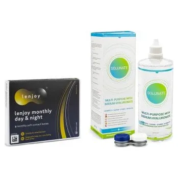 Kontaktní čočky Měsíční kontaktní čočky Lenjoy Monthly Day & Night (3 čočky) + Solunate Multi-Purpose 400 ml s pouzdrem Lenjoy kontaktní čočky