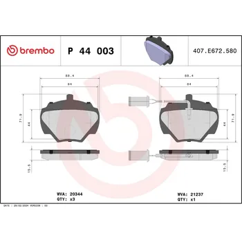 Brzdová destička Sada brzdových destiček, kotoučová brzda BREMBO P 44 003