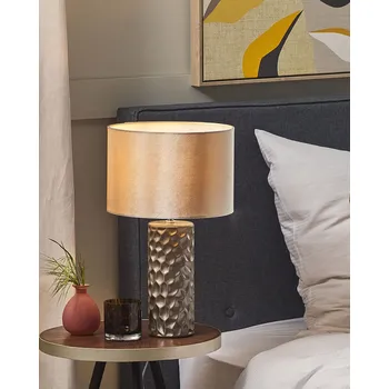 Lampička Stolní lampa zlatá keramická 50 cm geometrický vzor sametové stínidlo ozdobný podstavec obývací pokoj ložnice Beliani