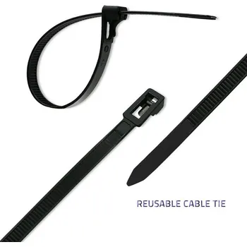Stahovací páska QOLTEC Cable tie multi use L: 200mm W: 4.8mm polyamide black 100pcs.