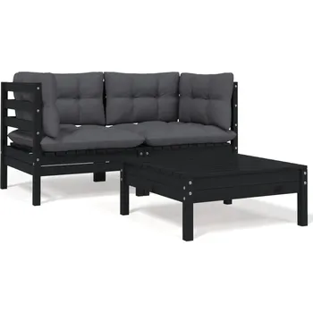 Zahradní pohovka 3dílná zahradní souprava s poduškami černá masivní borovice Černý 806680