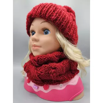 Pokrývka hlavy Ručně pletená čepice - copánky - červená 1 (49 - 56 cm)