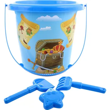Hra na zahradu Pískový set kyblík 15cm s formičkou a 2 nástroji Pirát sada na písek 4ks
