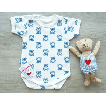 AMÁLKA Bavlněné body krátký rukáv, modří medvídci Velikost: 74