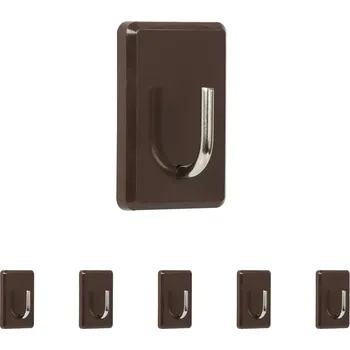 Věšák Walteco Samolepicí háček QF8, plast, hnědý Množství: 6 ks