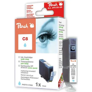 PEACH Canon C8, photo cyan, s čipem,CLI-8pc, iP6600
