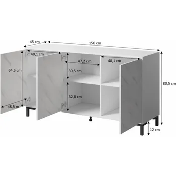 MARMO 3D komoda 150x45x80,5 cm matná černá/mramorová černá