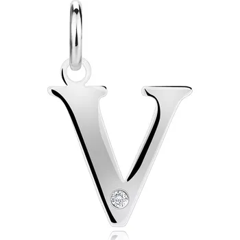 Přívěsek Diamantový přívěsek ze stříbra 925 - velké písmeno V, kulatý briliant