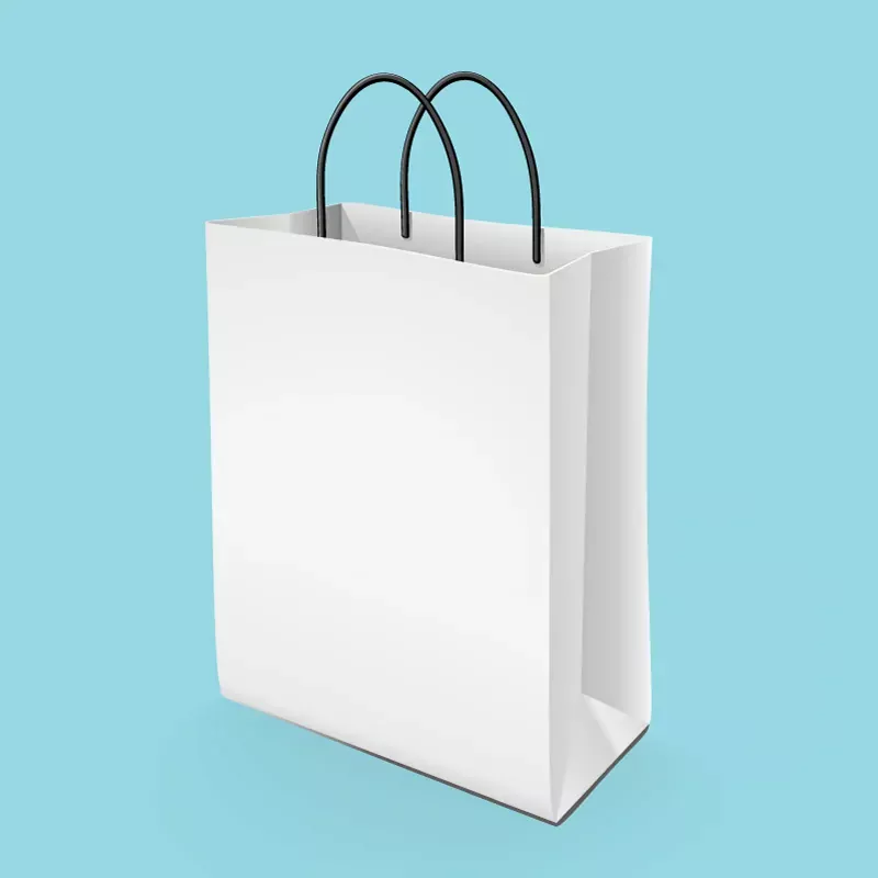 TAŠKY S ČERNÝMI KROUCENÝMI UCHY – BÍLÉ (Bílé papírové tašky s černými kroucenými držadly)