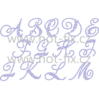 FM007 - monogramy - písmena abecedy A-M, nažehlovací hot-fix kamínková aplikace na textil, rozměry v popisu barva kamenů - písmena: broušené kameny barva 101 Crystal /stříbrná, písmeno: písmeno L