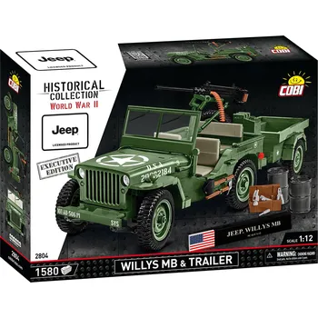 Stavebnice COBI Americký ozbrojený terénní automobil Jeep Willys MB s přívěsem M-100 COBI 2804 - World War II 1:12