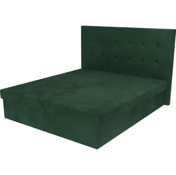 Postel Manželská postel Valerie s čelem s knoflíky, lamelovým roštem a úložným prostorem - Tmavě zelená, 160x200 cm, Bez navýšení, Molitanová 13 cm