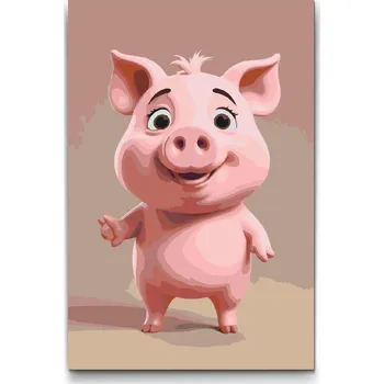 Malování podle čísel - Prasátko pro děti Velikost: 20x30cm, Rámování: Pouze srolované plátno