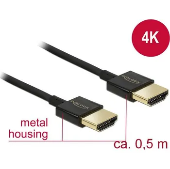 Audio kabel Delock HDMI kabel Zástrčka HDMI-A, Zástrčka HDMI-A 0.50 m černá 84786 4K UHD, pozlacené kontakty HDMI kabel