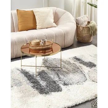 Koberec Koberec Shaggy bílý a šedý 200 x 300 cm abstraktní vzor s vysokým vlasem strojově tkaný obdélníkový Beliani