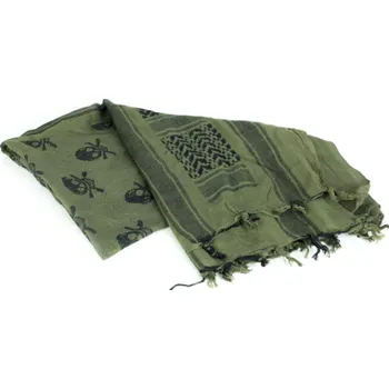 Šátek Shemag s lebkami (Olivová/Černá) + dárek zdarma