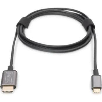 Video redukce Digitus USB-C - HDMI kabelový adaptér, 1,8 m 4K/30 Hz, černý, kovový kryt DA-70821