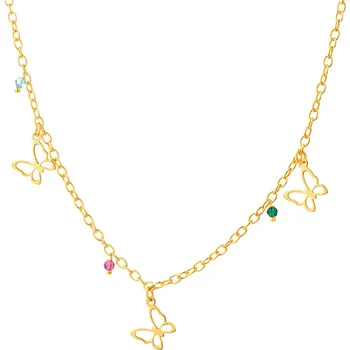 Náhrdelník Pozlacený stříbrný náhrdelník se sklem - motýli - AP532-0626