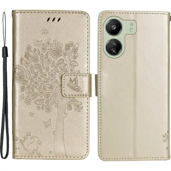 Pouzdro na mobilní telefon Trees knížkové pouzdro na Xiaomi Poco C65/Redmi 13C - zlaté