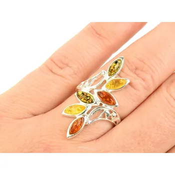 Prsten Jantar stříbrný prsten lístečky Ag 925/1000 vel.54 4,0g