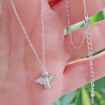 Náhrdelník Stříbrný náhrdelník Anděl se zirkony 2,20g Rhodium Stříbro 925/1000