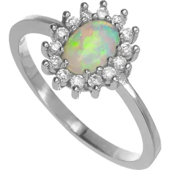 Prsten Argento 73011 Stříbrný prsten - bílý oválný syntetický opál, čiré kulaté zirkony | Velikost prstenu: 58mm