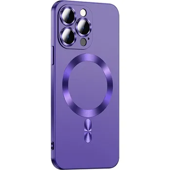 Pouzdro na mobilní telefon Metalický kryt Magsafe se sklem na fotoaparát pro iPhone 15 Plus Barva: Fialová