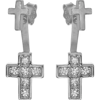 Náušnice Argento 66815 Stříbrné náušnice dvojité - křížek, čiré kulaté zirkony