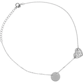 Náramek Argento 91772 Stříbrný náramek na nohu - srdíčko, kruh, délka 22 až 26 cm