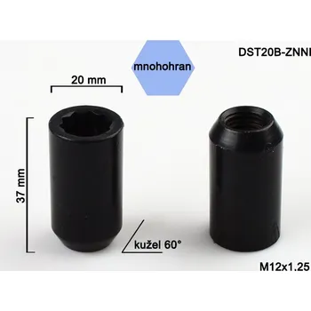 Matice na kolo Kolová matice M12x1,25, kužel s vnitřním mnohohranem, průměr 20, černý pozink (Matice na kola)