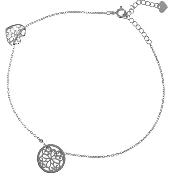 Náramek Argento 91273 Stříbrný náramek na nohu - srdíčko, kruh, délka 22 až 26 cm