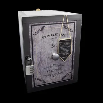 Trezor TREZOR - ručně vyráběná dřevěná bedna s vlastním potiskem plná alkoholu nebo dobrot Slané